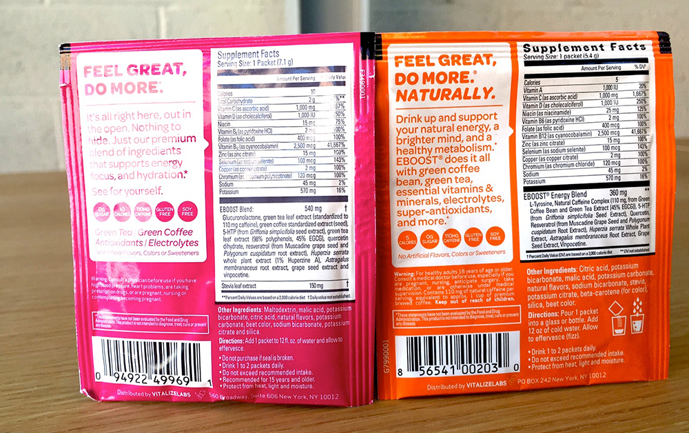 EBoost Energy Powder Nutrition Labels