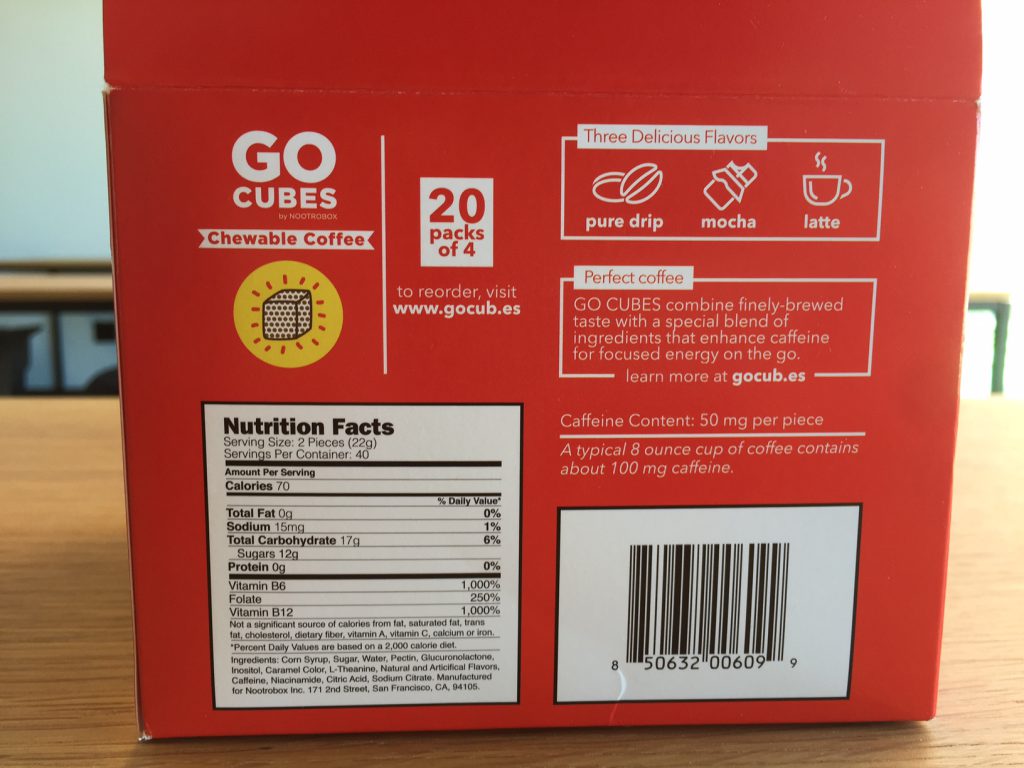 GO CUBES Nootrobox Ingredients Label